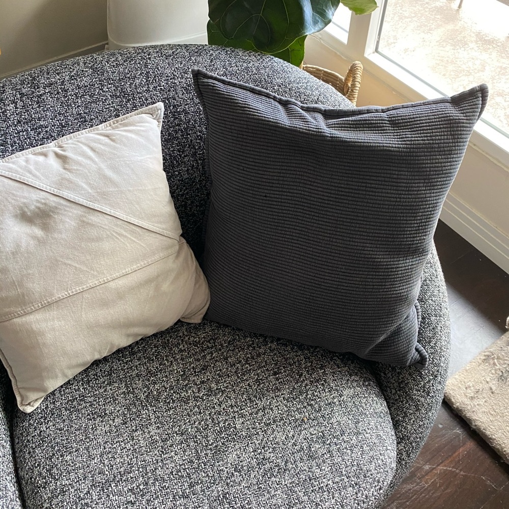 West Elm pillow 12x12 grey striped print pillow